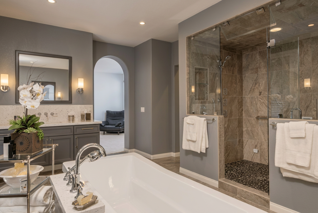 Spa-style bathroom remodel with walk-in shower